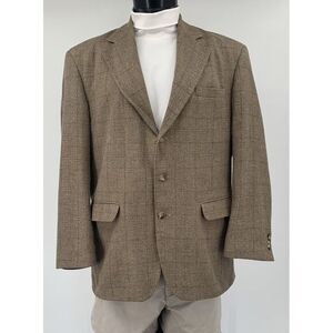 HAGGAR‎ City Casuals Brown Textured Plaid Wool Blend Men's Blazer Size 42R